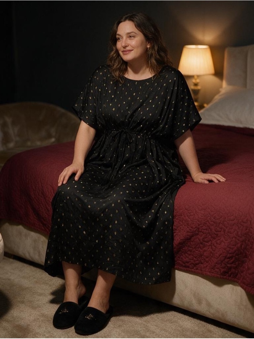 Women’s Lounge Dress with Gold & Silver Dot Print